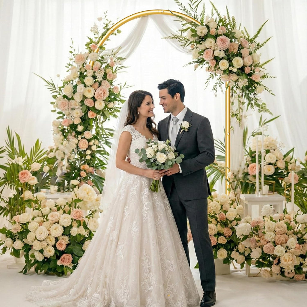 7.2FT Metal Wedding Arch Backdrop Stand,Stable Balloon Arch Frame,Gold