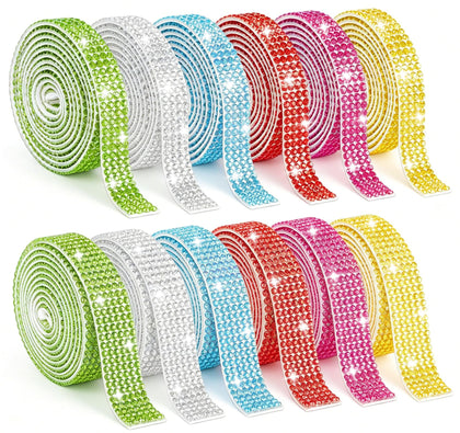 Rhinestone Ribbon Self Adhesive Crystal Widen,12 Rolls Bedazzling Strips