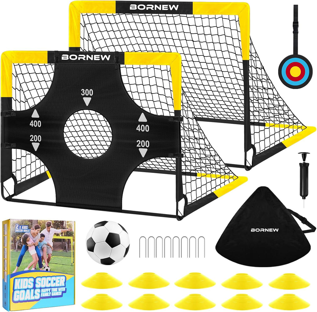 Kid Soccer Goal and Soccer Ball Targets Set - 6x4 / 4X3 ft Soccer Goal | Backyard & Indoor Portable Pop Up Soccer Net