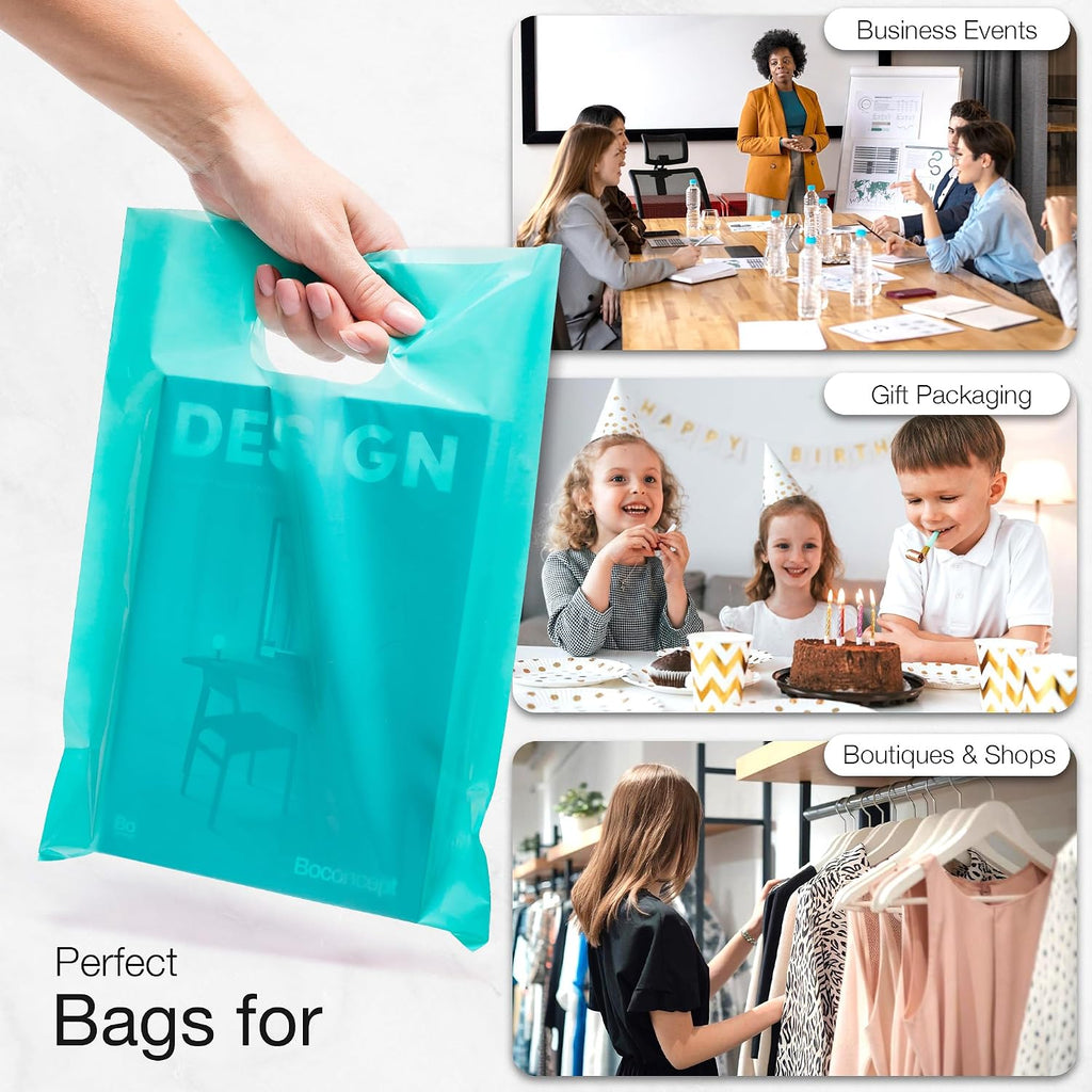 100 Teal Plastic Bags With Handles 9x12 Merchandise Bags
