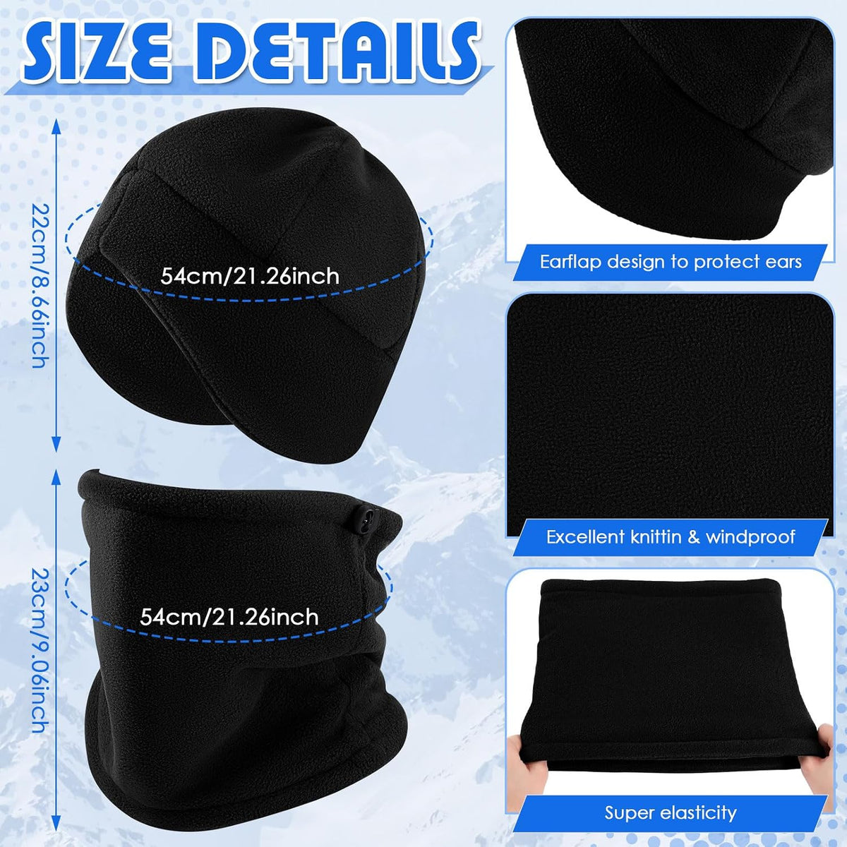 Winter Beanie Hat Scarf Set with Ear Flaps for Men Women Fleece Lined Skull Cap Balaclava Windproof Neck Warmer Gaiter