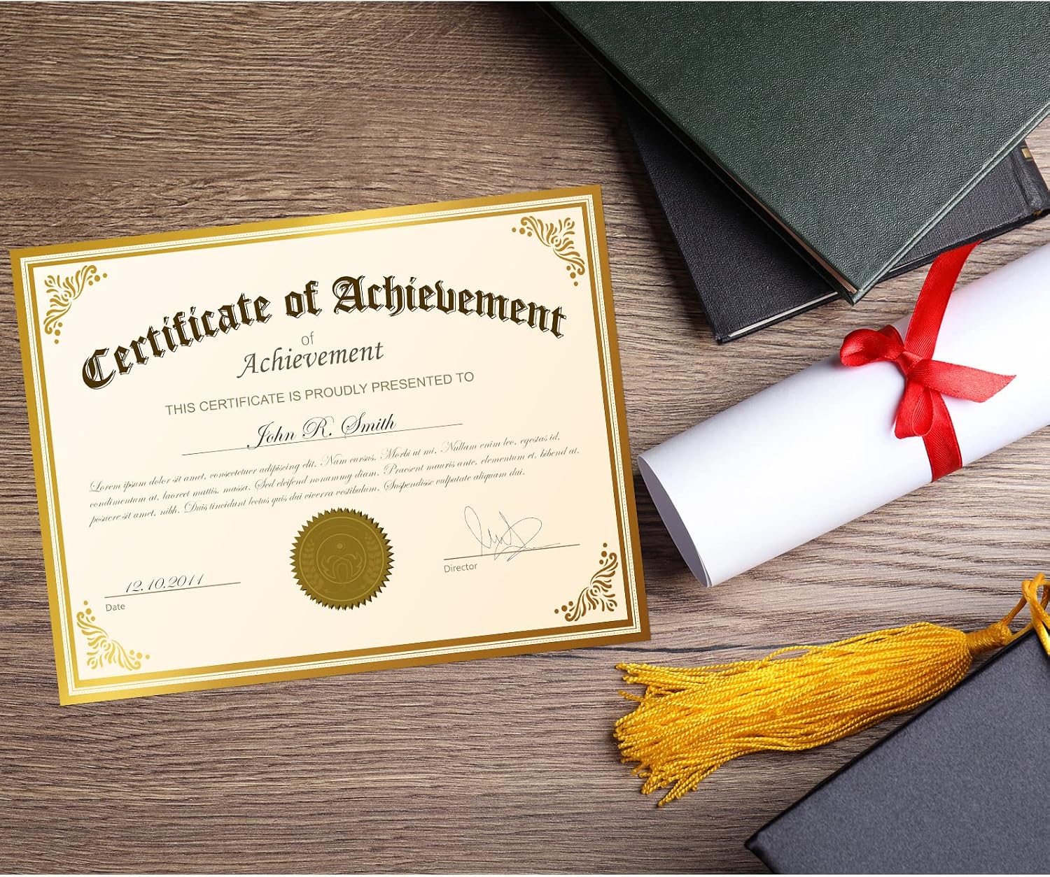 50 Sheets Graduation Award Certificate Papers 8.5 x 11 Inches with Seals, Blank Gold Foil Border Diploma Paper for
