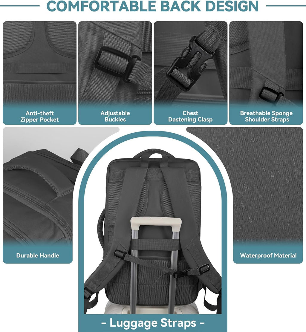 Travel Backpack, 50L Expandable Extra Large Laptop Backpack, Carry On Backpack Water Resistant Business Suitcase