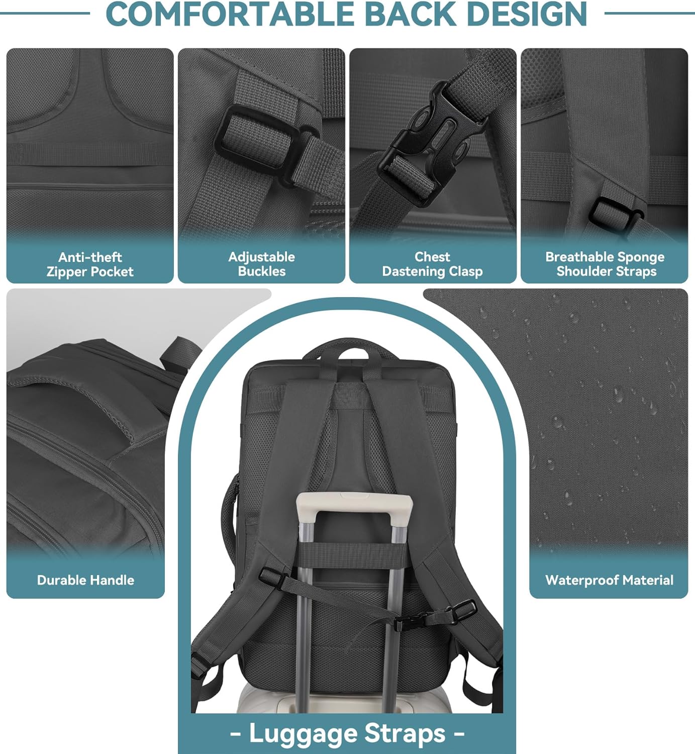 Travel Backpack, 50L Expandable Extra Large Laptop Backpack, Carry On Backpack Water Resistant Business Suitcase