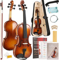 Violin 4/4 Full Size Starter Kit for Students Beginners Adults, Quality Ebony Acoustic Fiddle Set with Hard Case