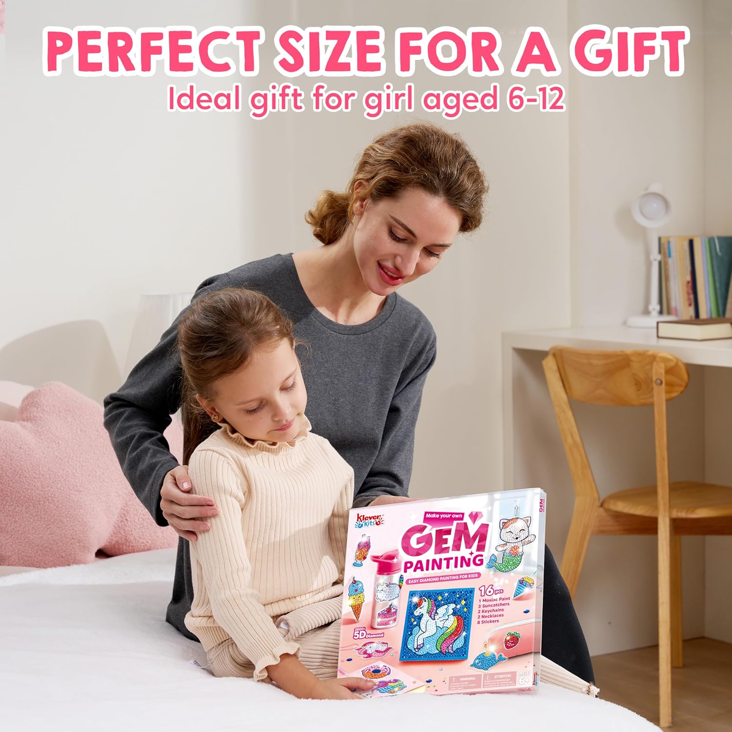 16 Projects Gem Painting, Kids Diamond Art Kit for Kids with 5D Diamond, Arts and Crafts for Girls Ages 6-12, Gem