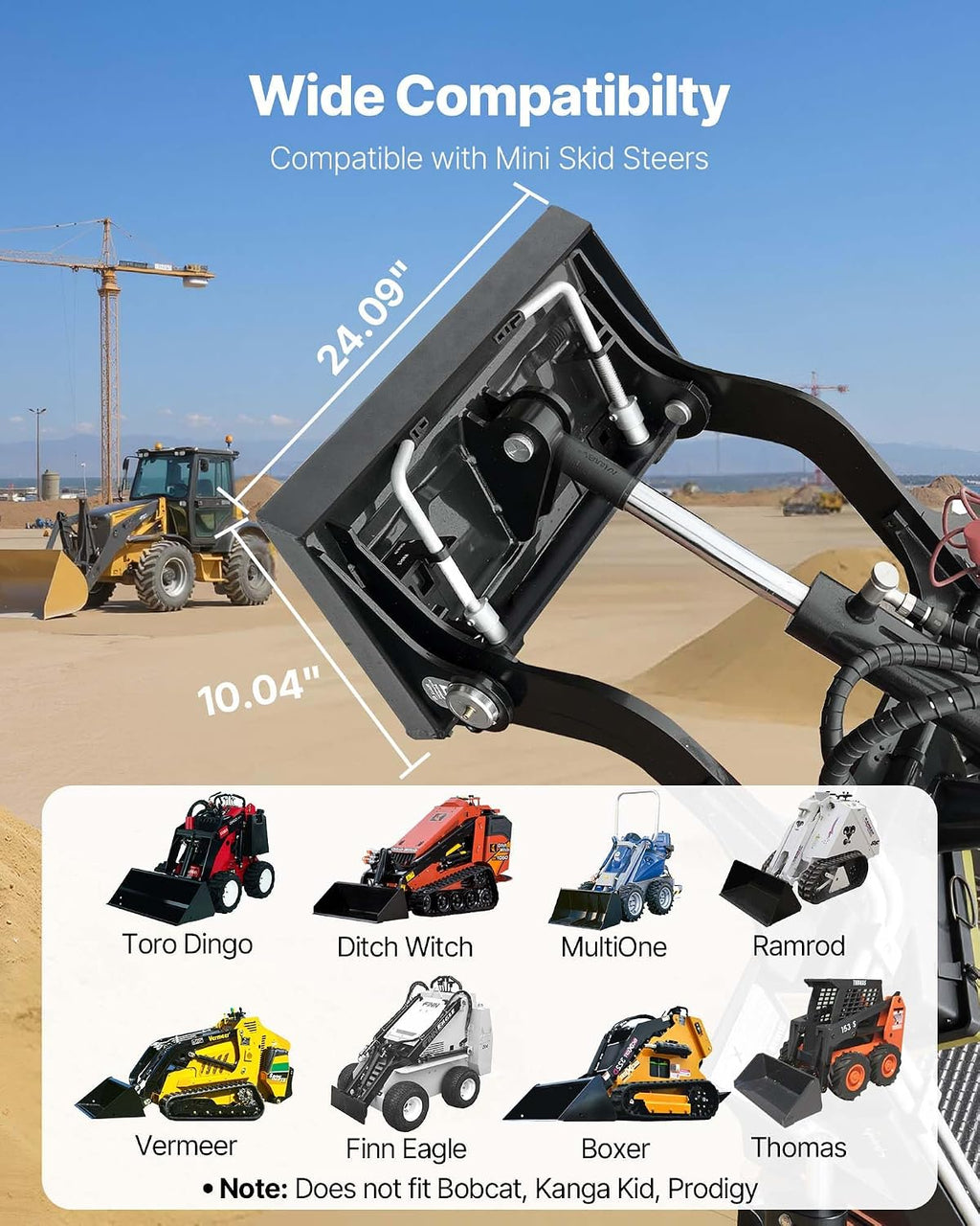 1/4" Mini Skid Steer Mount Plate, Universal Quick Attach Mount Plate, Easy to Bolt, 1500lbs Load Capacity, Heavy Duty
