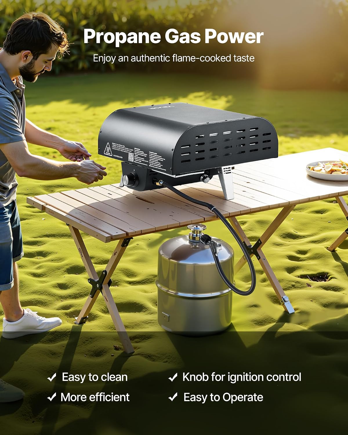 Propane Outdoor Pizza Oven, 12 in Auto Rotating Propane Gas Pizza Ovens, Portable Pizza Cooker with Electric Rotation