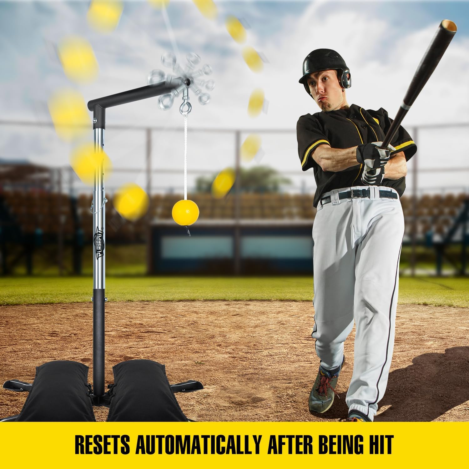 Baseball Softball Batting Tee with Tethered Ball | Auto Reset Baseball Swing Trainner,Softball Hitting