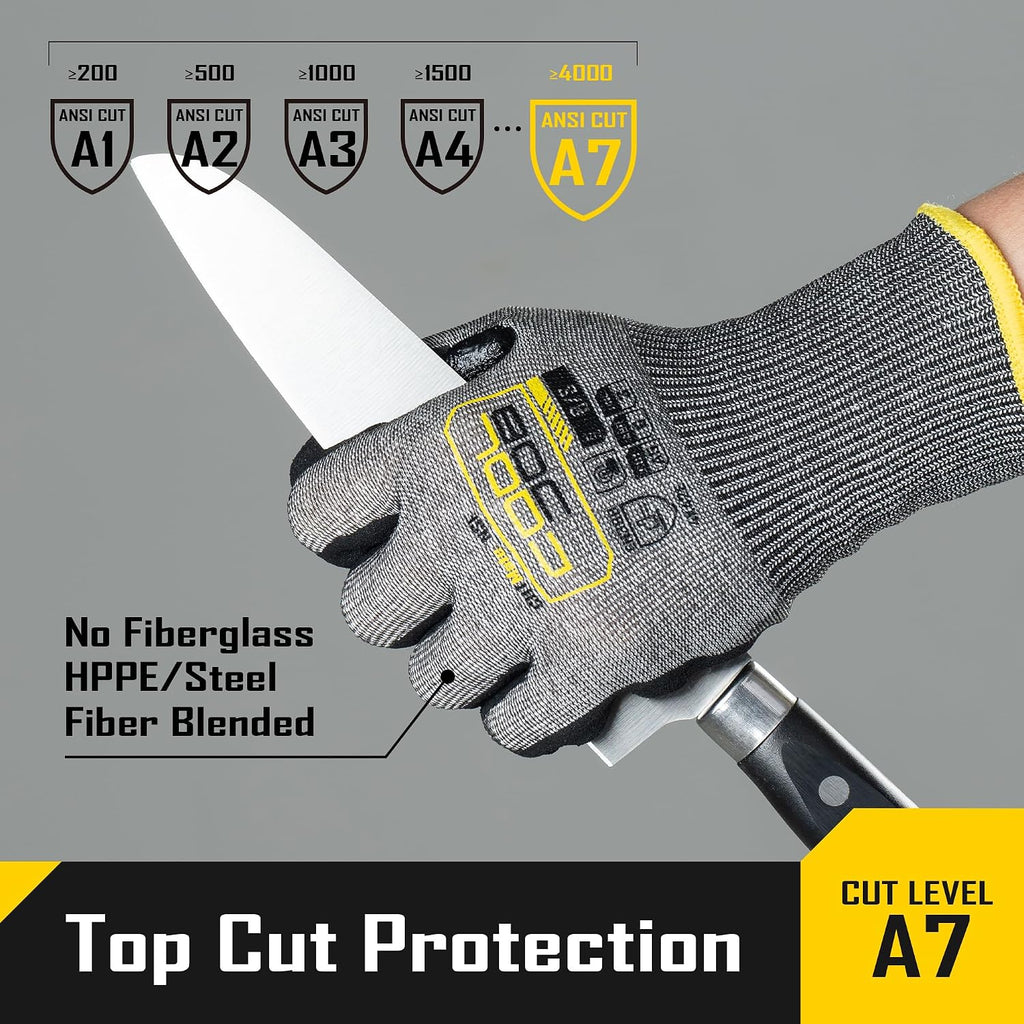 ANSI A7 Cut Resistant Gloves, Cut Proof Work Gloves with Grip, Touchscreen