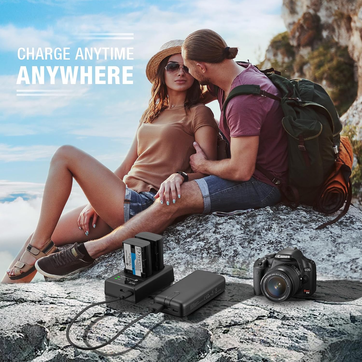 LP-E6 LP-E6N Battery & USB Dual Charger for Canon Cameras | Compatible with Canon EOS 5D Mark II III IV, 5DS, 5DS R