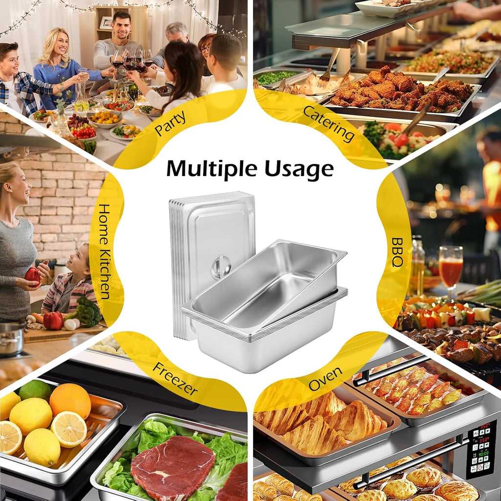 Hotel Pans with Lid Full Size Food Pan 6 Pack Steam Table Pans