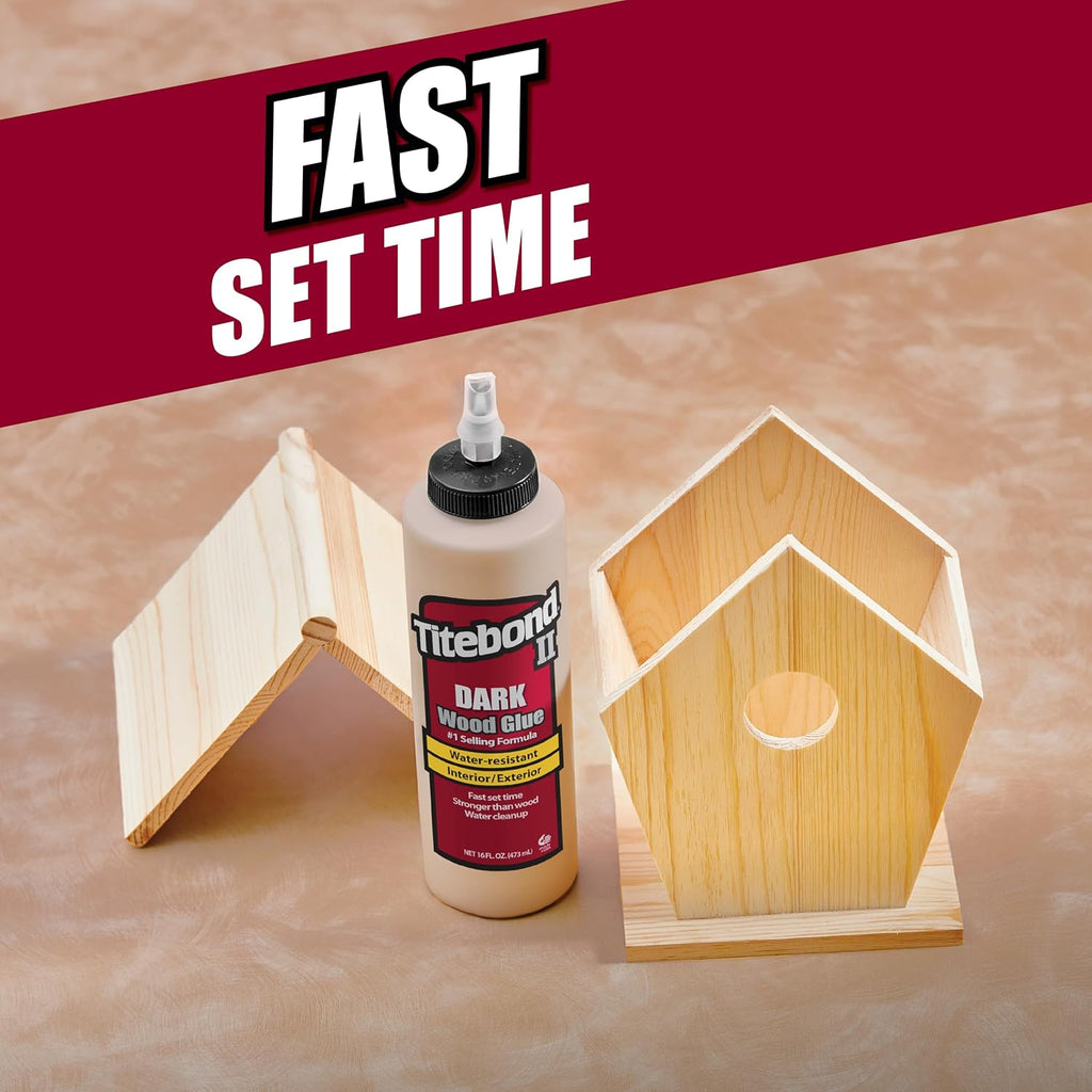 II Dark Wood Glue 16 Oz. – Water-Resistant Brown Adhesive for Interior/Exterior Use, Strong Fast-Set Formula, Easy