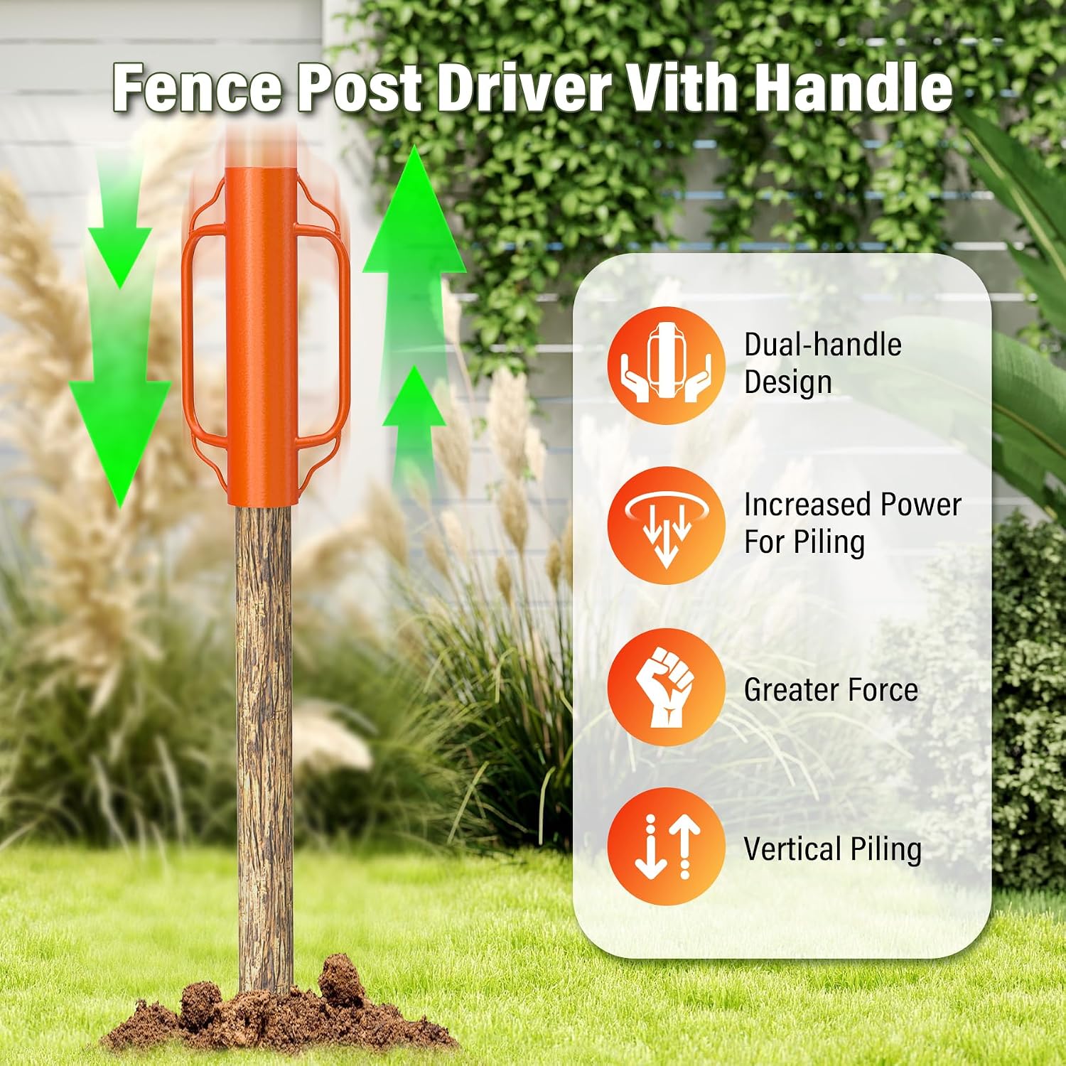 Heavy Duty T Post Driver, 17" Steel Fence Post Pounder with Handles, Orange。8LB