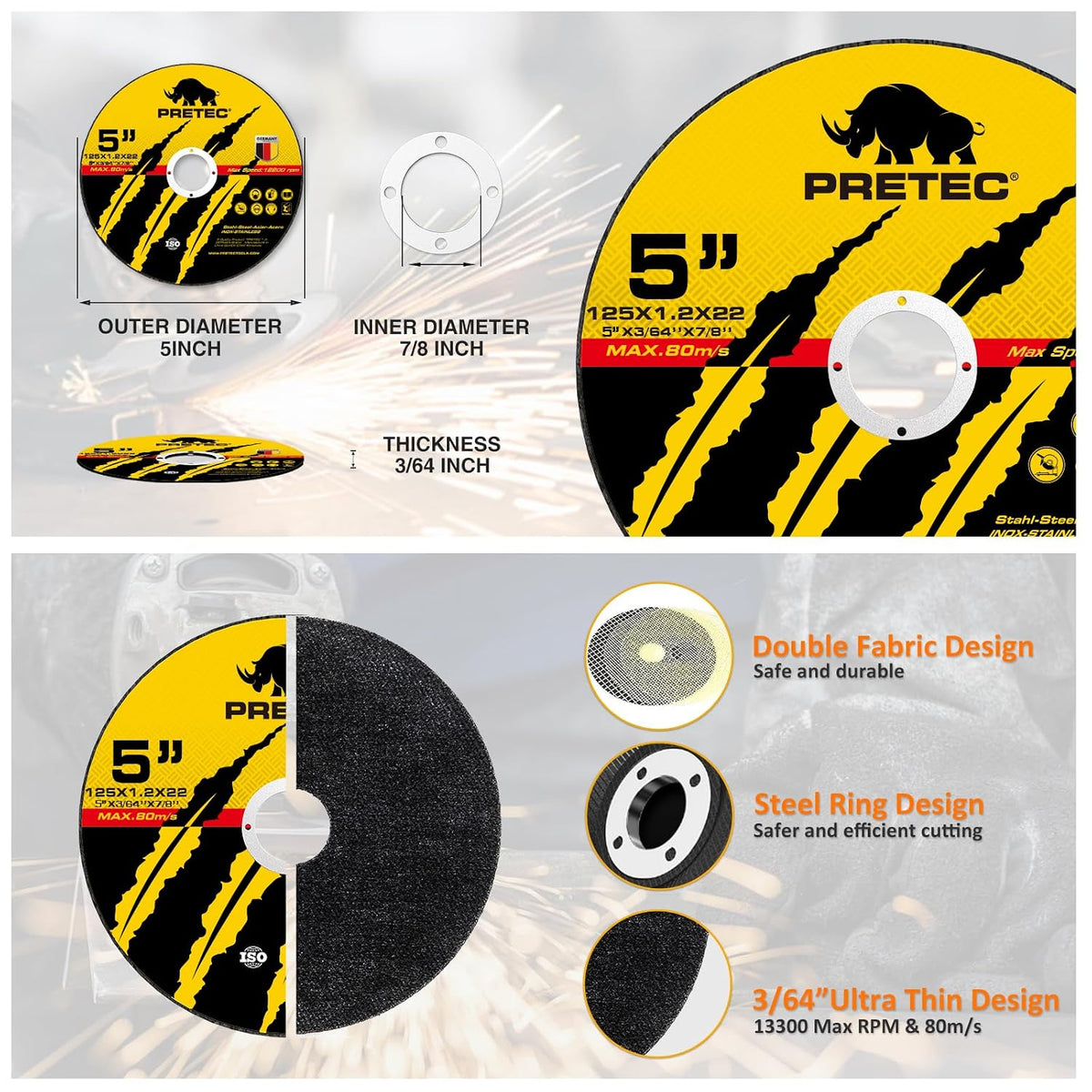 55 Pack Cut Off Wheels 5 Inch, Metal Cutting Wheel for Angle Grinder