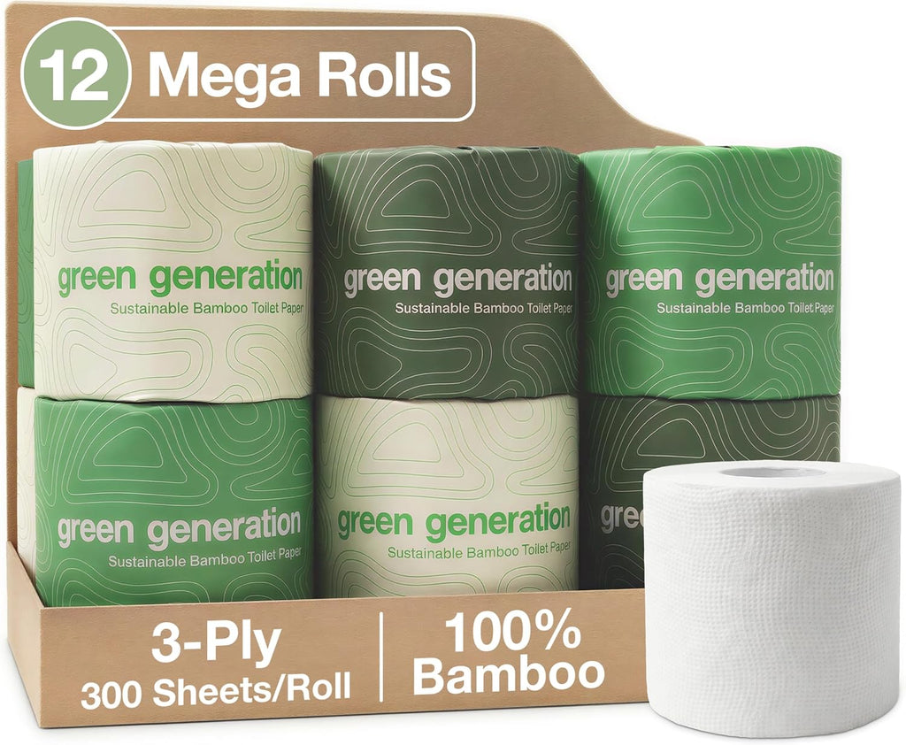 Super Soft Bamboo Toilet Paper - 3 Ply - 12 Mega Rolls - 300 Sheets Per Roll - Septic Safe - RV Safe - Organic