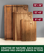 Wooden Cutting Boards for Kitchen Meal Prep & Serving - Bamboo Wood Serving Board Set with Deep Juice Groove Side