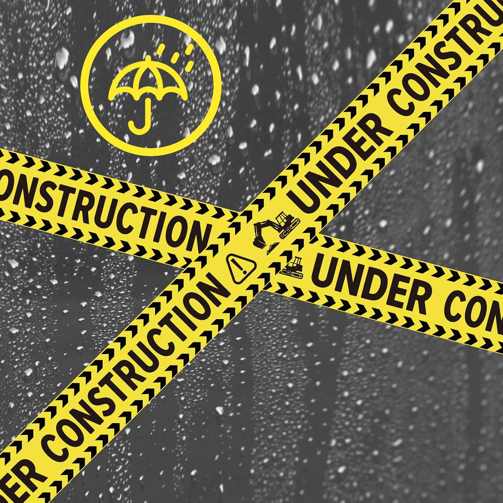 2 Rolls Under Construction Party Tape, 98.4 Feet x 11.8 Inch Construction Caution Tape Black and Yellow Hazard