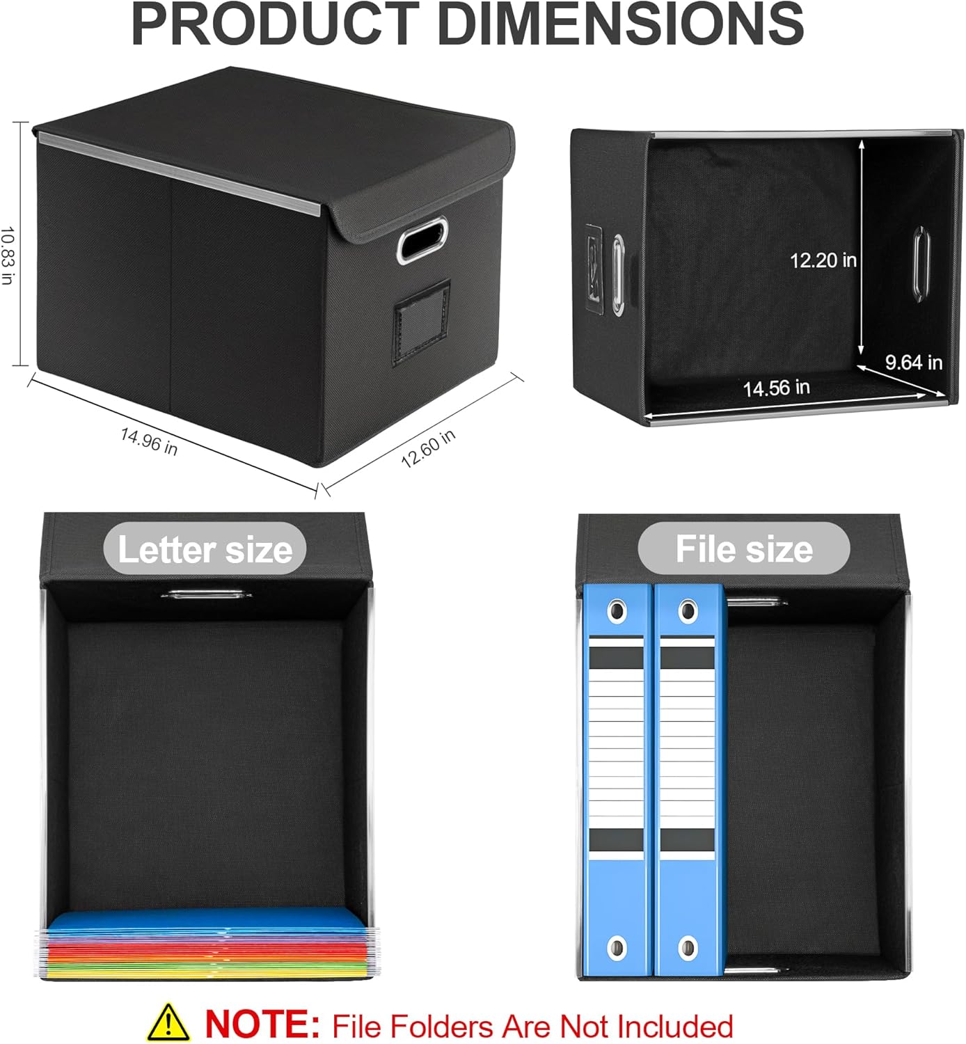 Collapsible File Box with Lid & Plastic Slide - Hanging Document Organizer for Office/Home, 14.96x12.6x10.83
