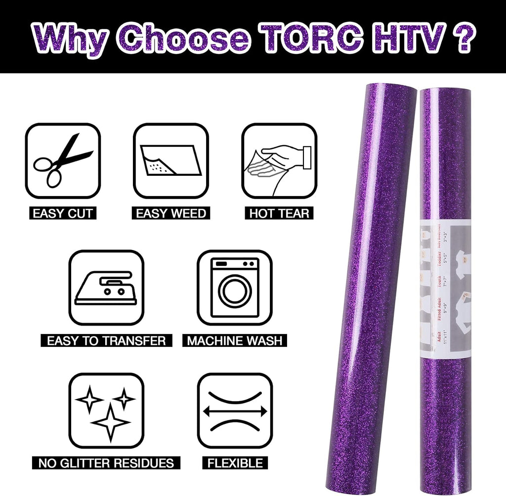 Purple Glitter HTV Heat Transfer Vinyl Roll 12 inch x 10 ft Iron on Vinyl for T Shirts Crafts