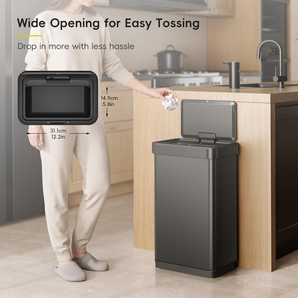 13.2 Gallon Touchless Motion Sensor Kitchen Trash Can, Matte Black