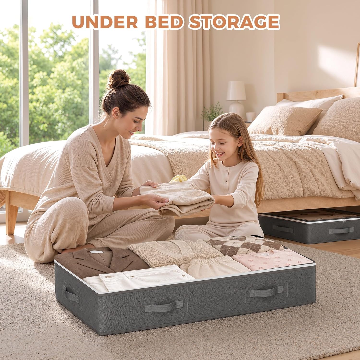 60L Under Bed Storage Containers, Storage Bins with Clear Lids, Foldable Closet Organizers for Clothes, Blankets