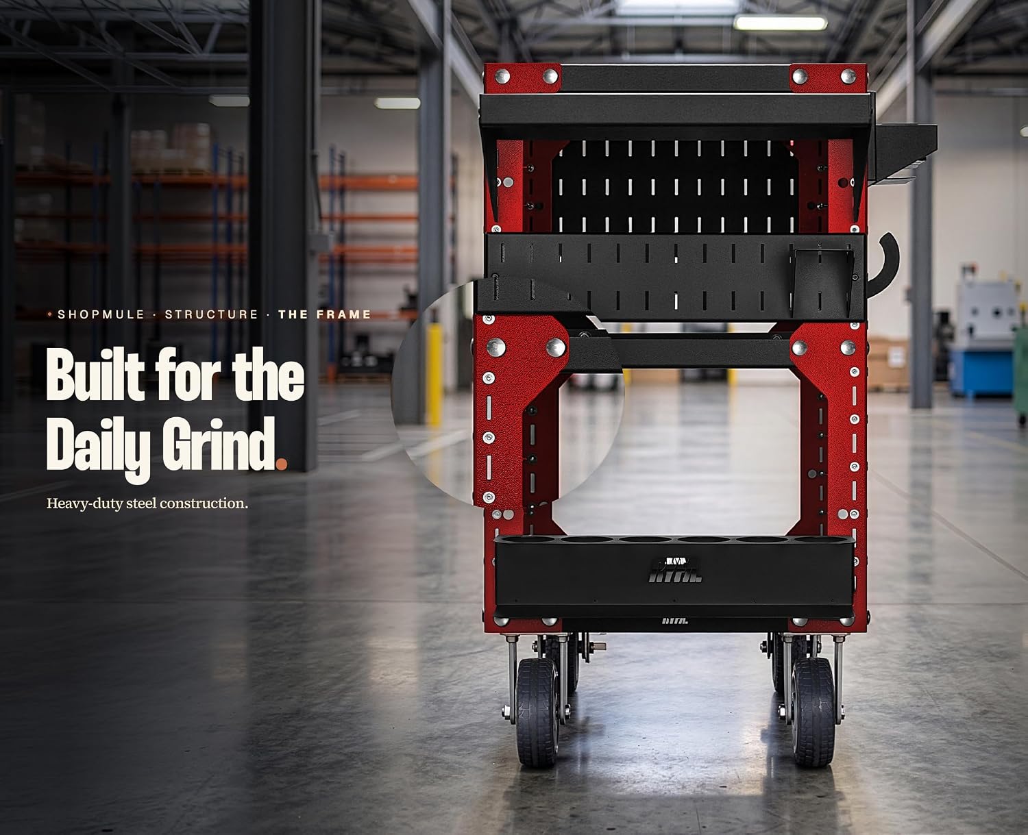 Red Shopmule Rolling Tool Cart, 1250 lb Capacity, Heavy-Duty Steel Utility Cart with 6" Locking Casters, Tray Mats