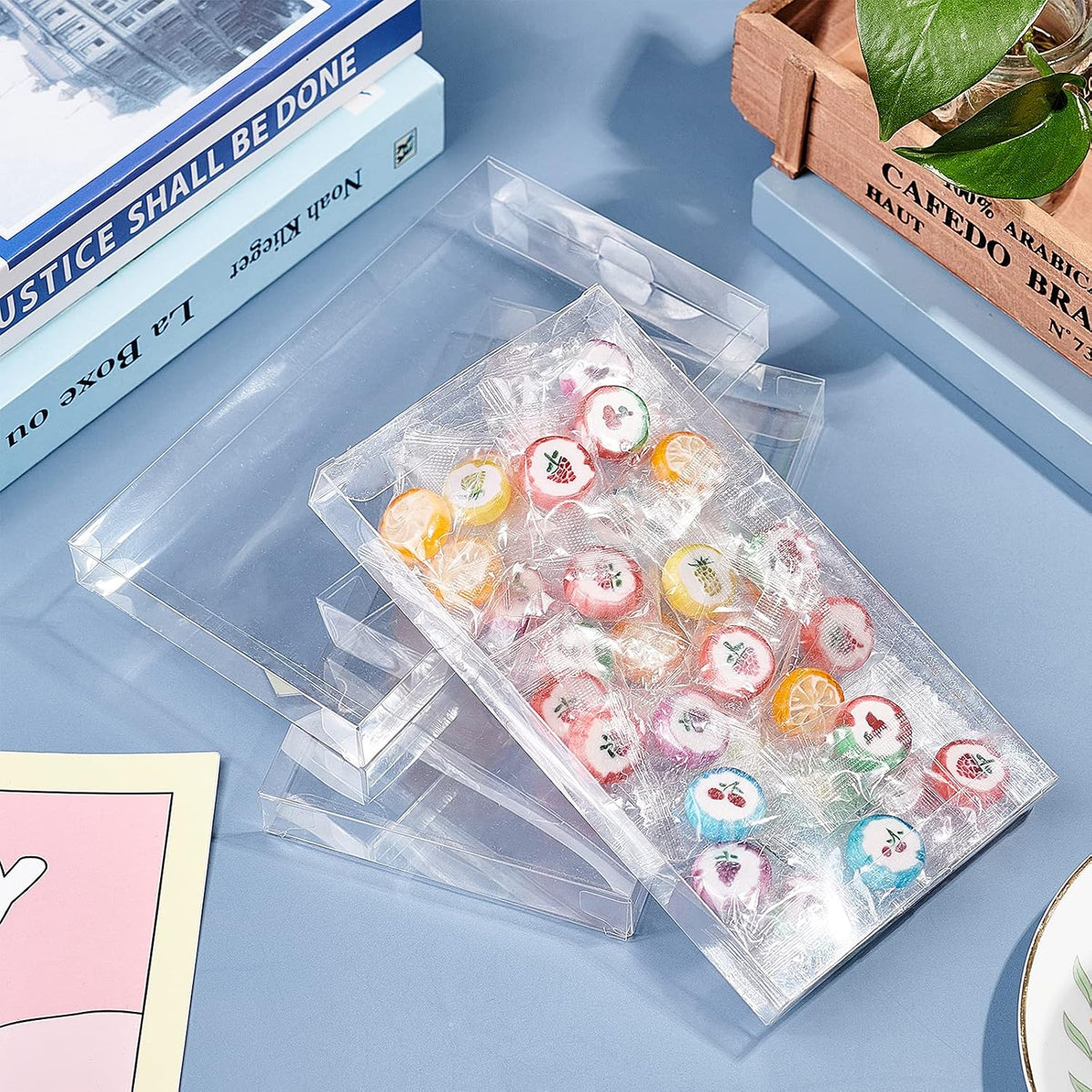 30PCS 7x4x0.7 Transparent PVC Box Candy Treat Box Party Favor Boxes Rectangle Gift Wrapping Boxes for Wedding Party