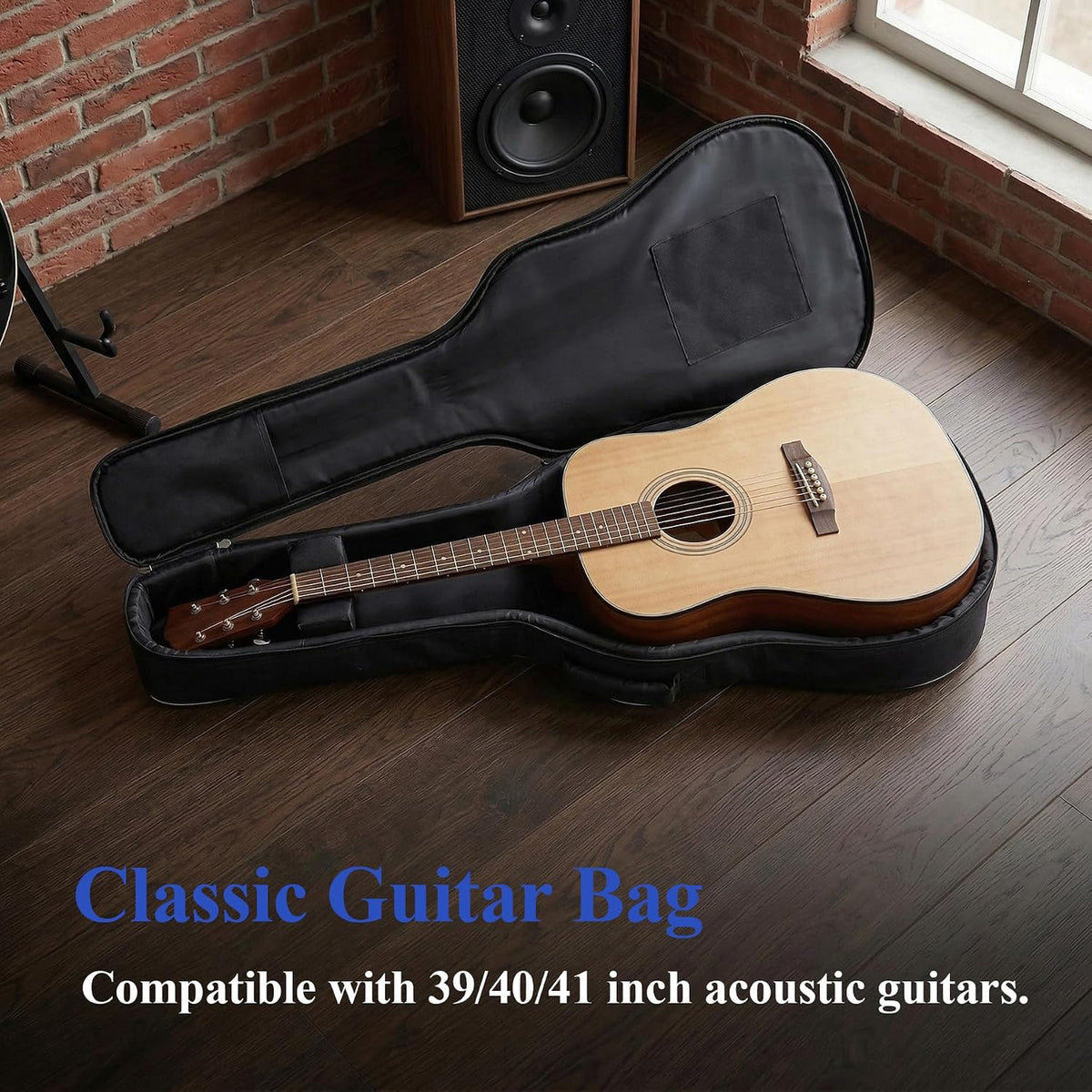 41 Inch Acoustic Guitar Gig Bag with Dual Adjustable Shoulder Strap and 5 Pockets, Guitar Storage Case Bag with Back