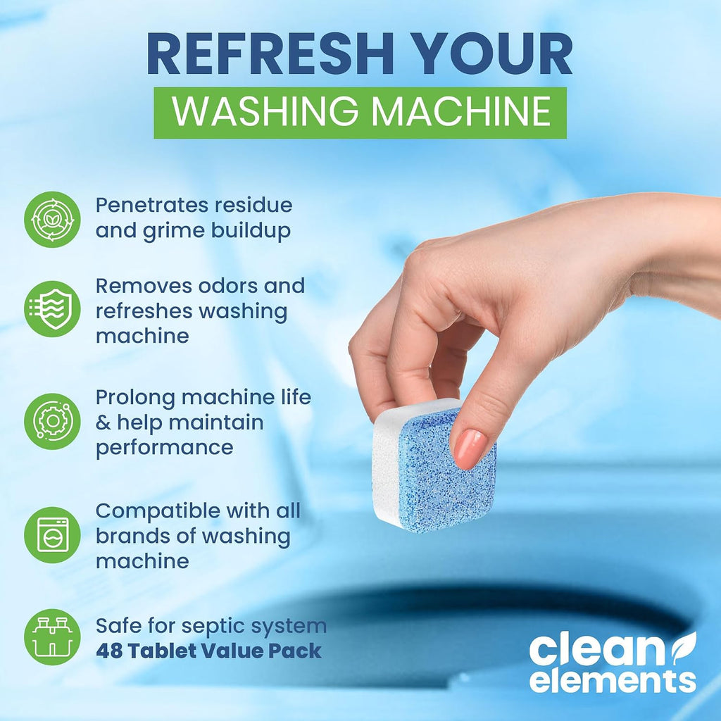 Washing Machine Cleaner & Descaler Tablets, HE Washer Deep Cleaning, 48 Ct