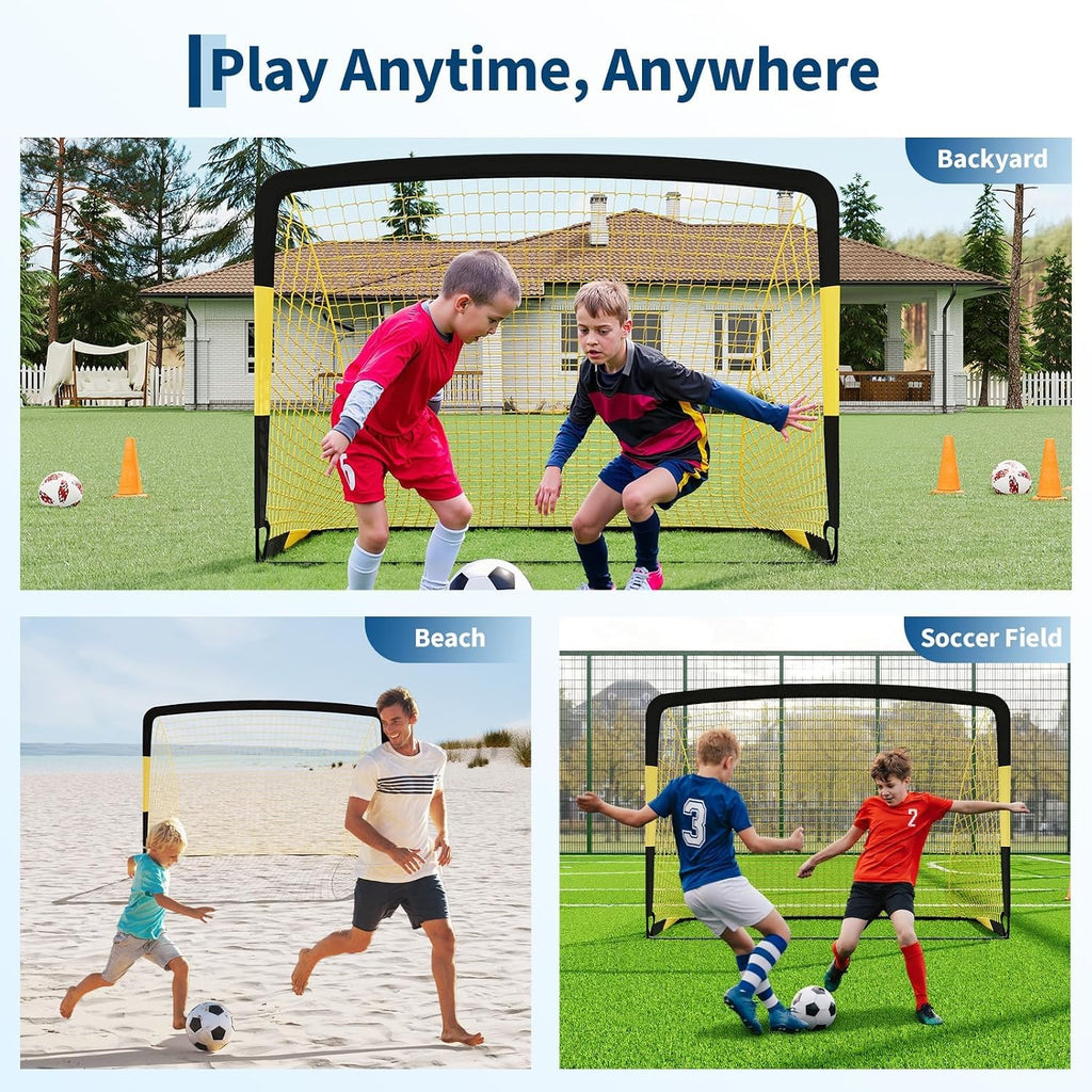 6x4 ft Soccer Goal Set, 2-Pack Pop Up Soccer Net Set for Backyard, Portable Soccer Goal for Youth Players, with