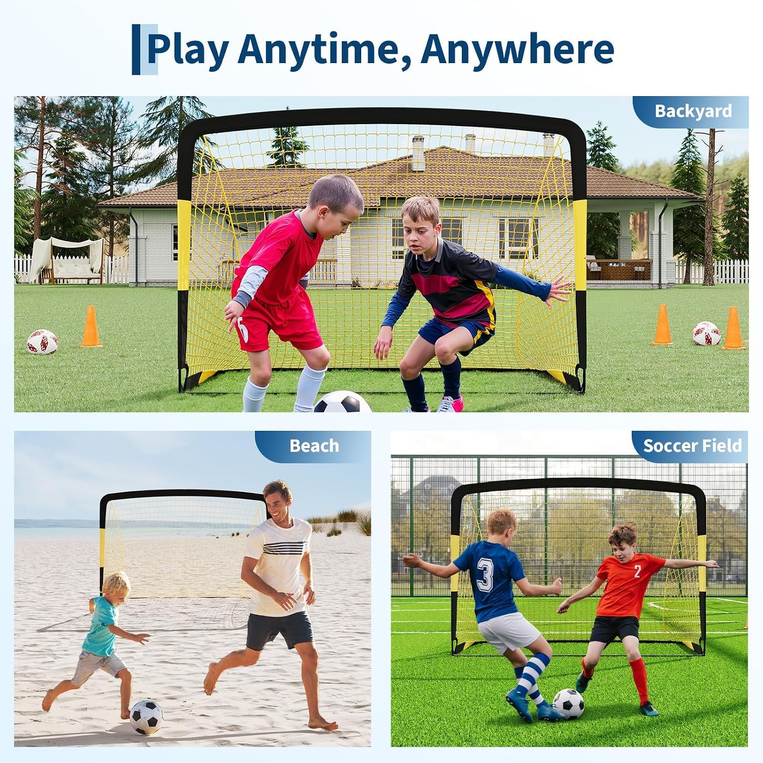 6x4 ft Soccer Goal Set, 2-Pack Pop Up Soccer Net Set for Backyard, Portable Soccer Goal for Youth Players, with