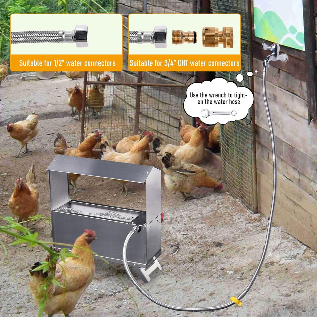 Stainless Steel Automatic Chicken Waterer, Hands-Free Hydration