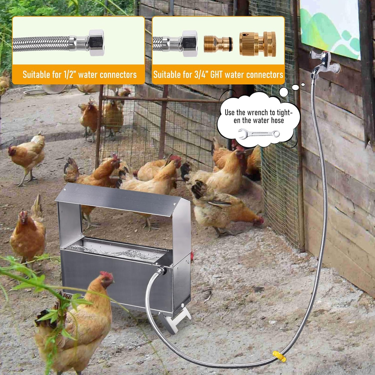 Stainless Steel Automatic Chicken Waterer, Hands-Free Hydration