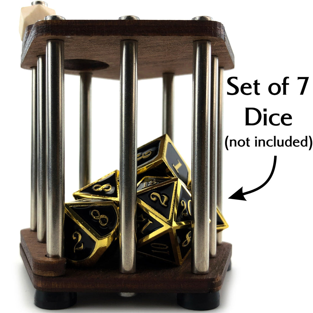RPG Dice Jail | Metal Bars | Cage for Bad Dice | Prison | Walnut