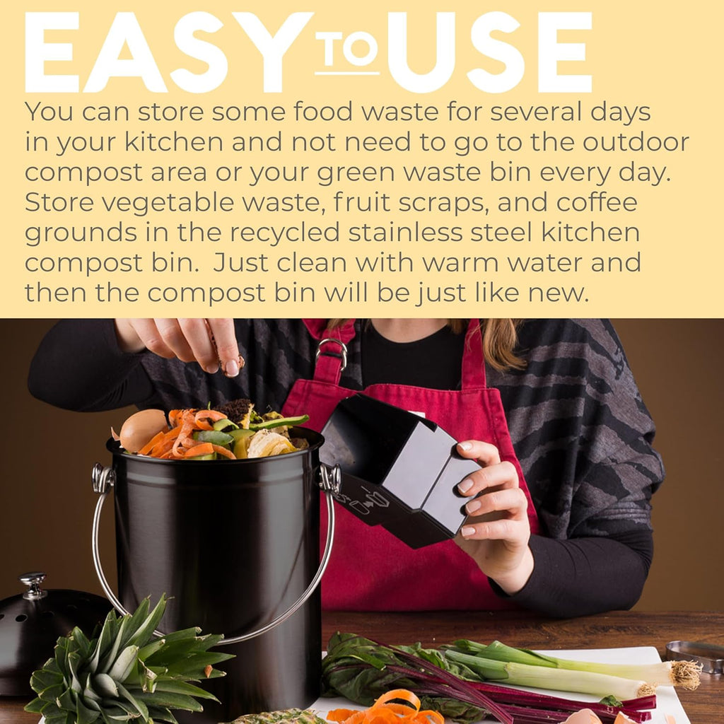 Kitchen Compost Bin for Kicthen Countertops, 1.3 Galllon - Black