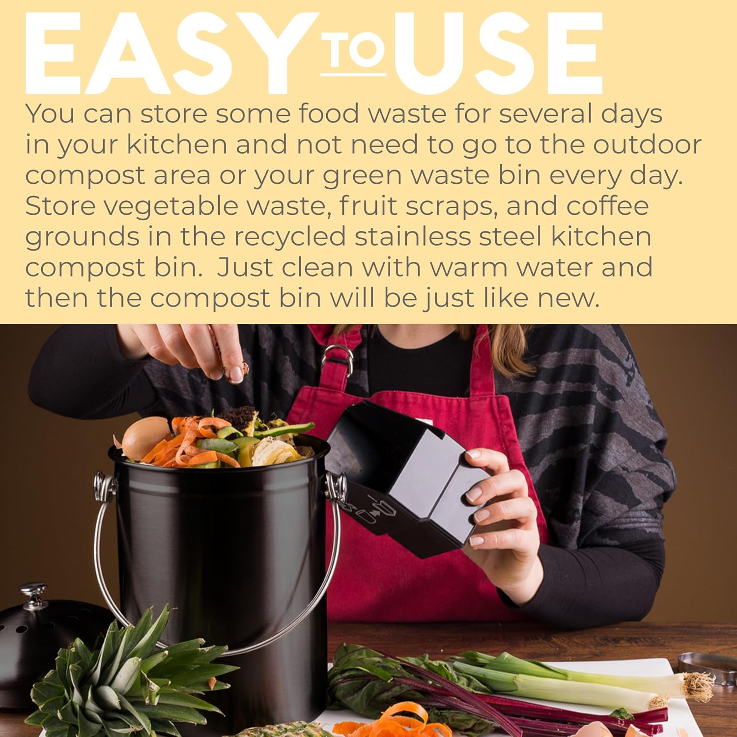 Kitchen Compost Bin for Kicthen Countertops, 1.3 Galllon - Black