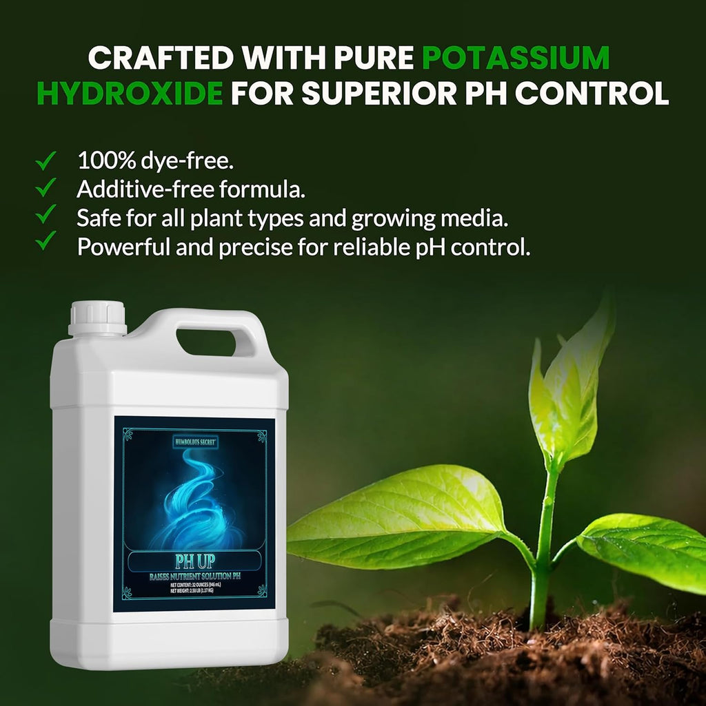 pH Up for Plants | Hydroponics and Soil pH Adjustment | Concentrated Potassium Hydroxide Formula | Raises Nutrient
