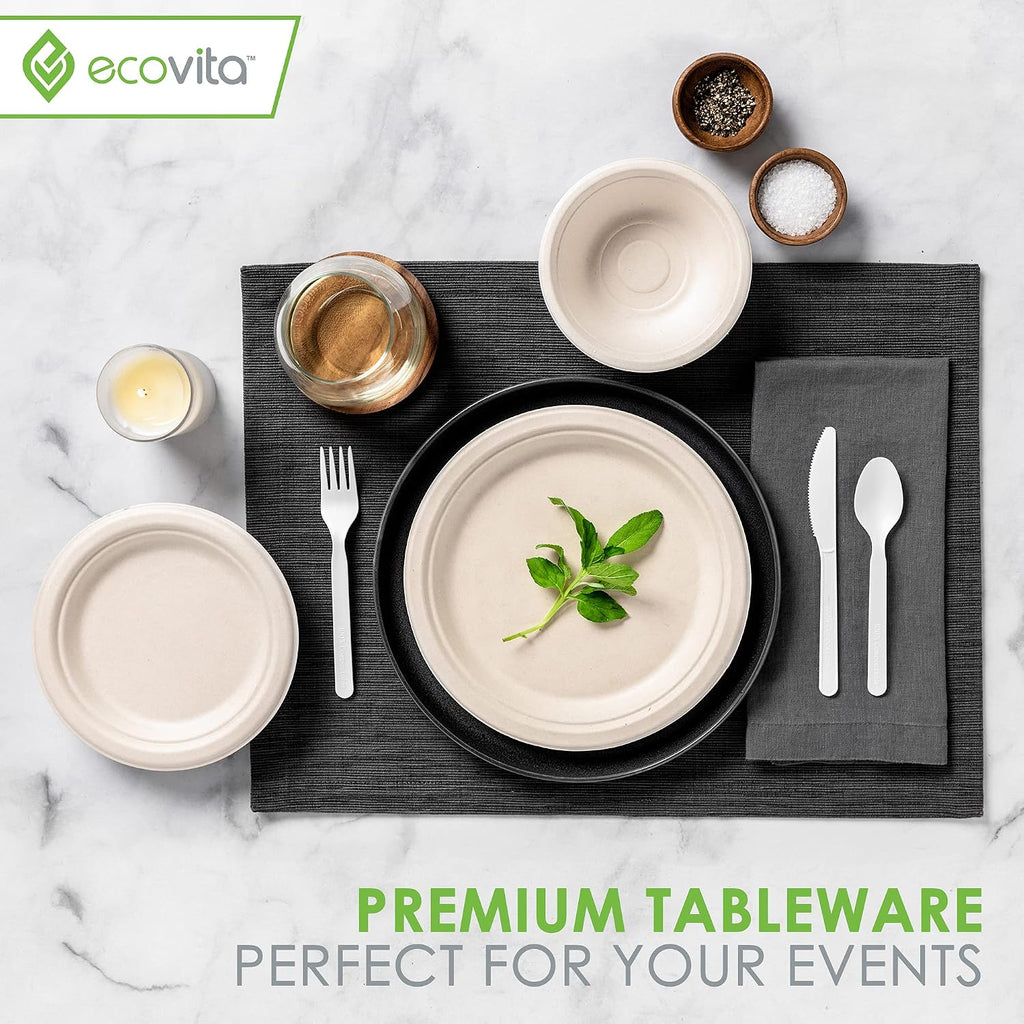 100% Compostable Forks - 500 Large Disposable Utensils (7 in.) Bulk Size Eco Friendly Durable and Heat Resistant