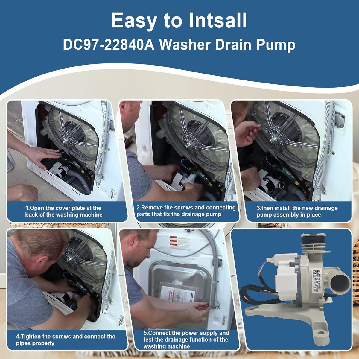 DC97-22840A, DC31-00201A Drain Pump Assembly Compatible with Samsung Washer