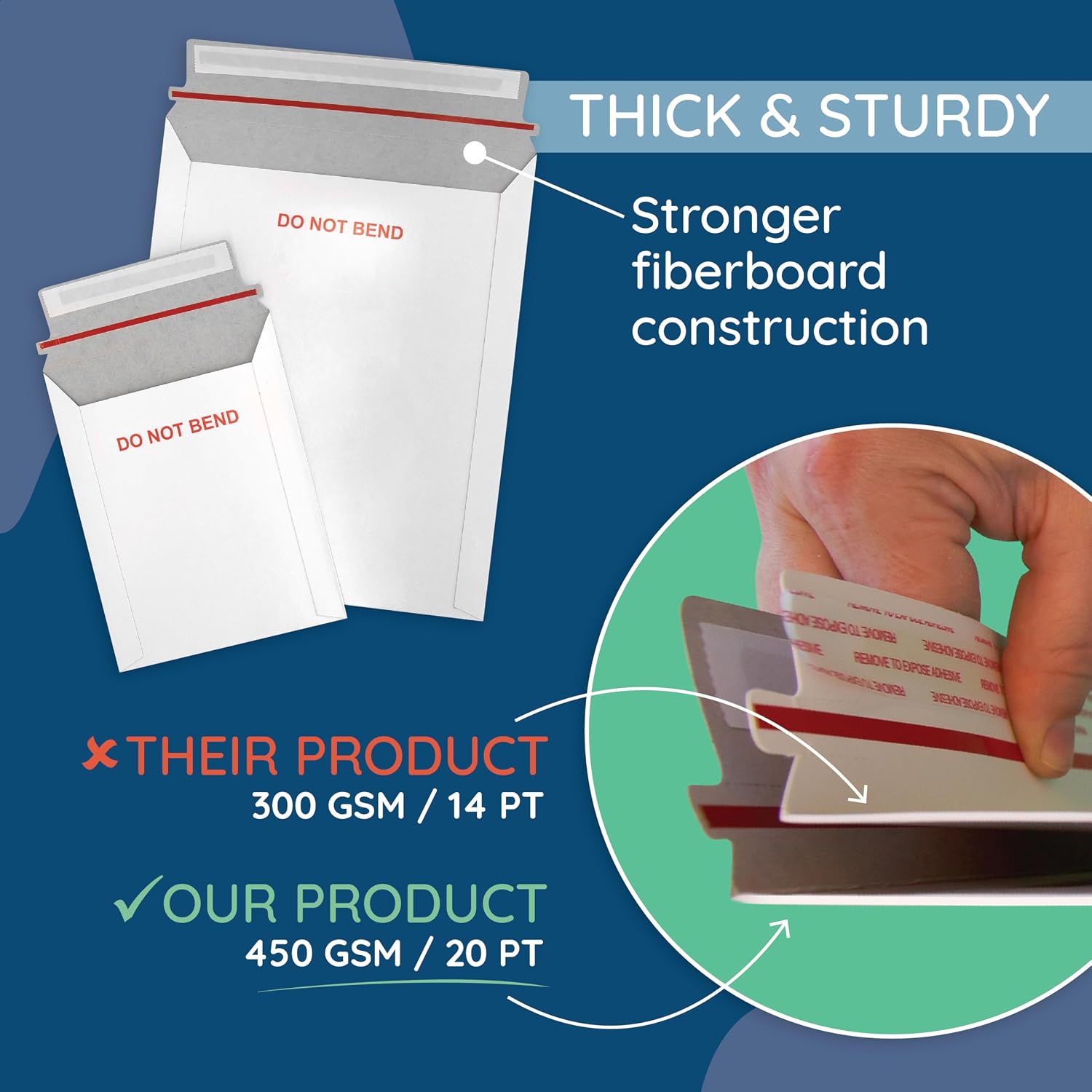 25 12.75" x 15" Rigid Mailers, Self Seal, Do Not Bend | White cardboard, stay-flat rigid, peel and seal, protects