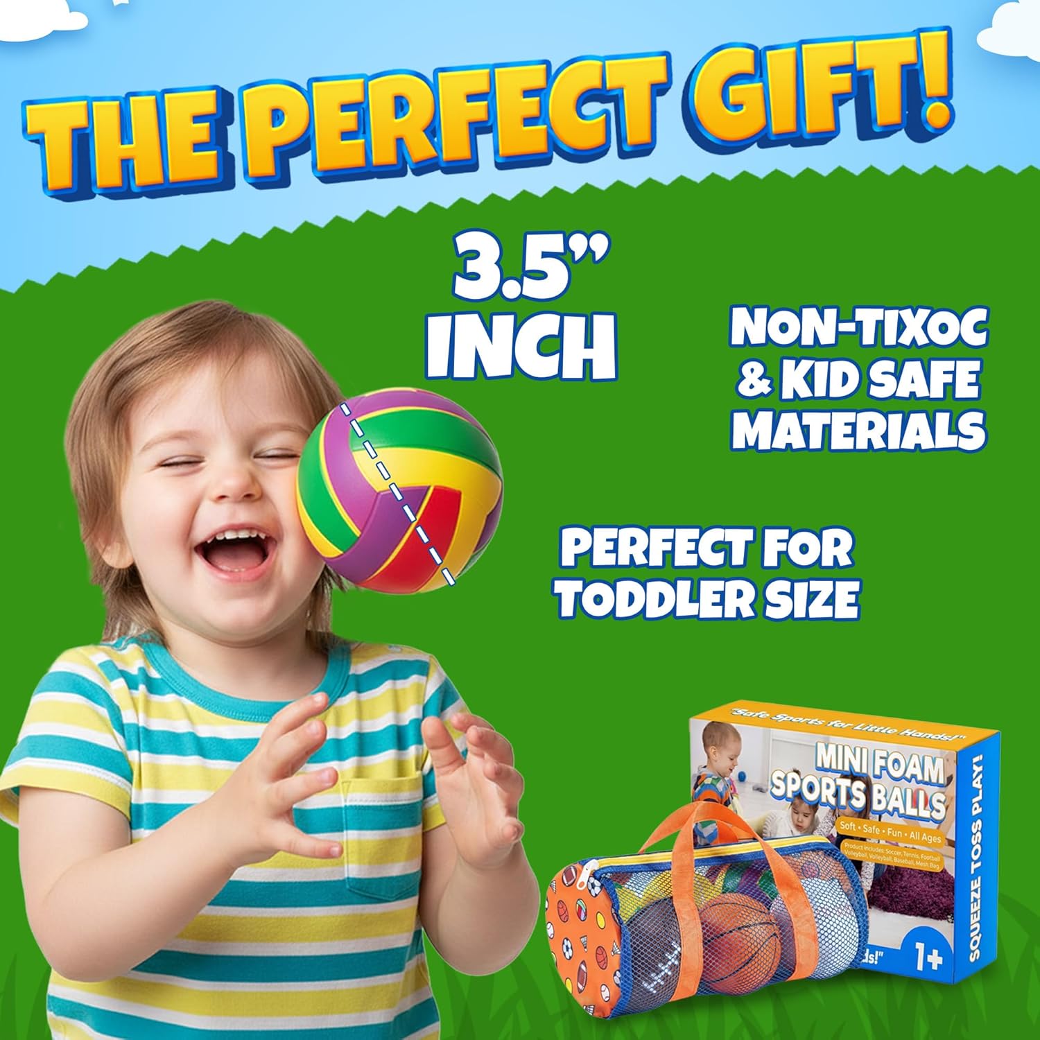 Sports Balls for Toddlers 1-3, 6 Piece Soft Sports Balls with Foam Soccer, Basketball, Football, Baseball, Tennis &