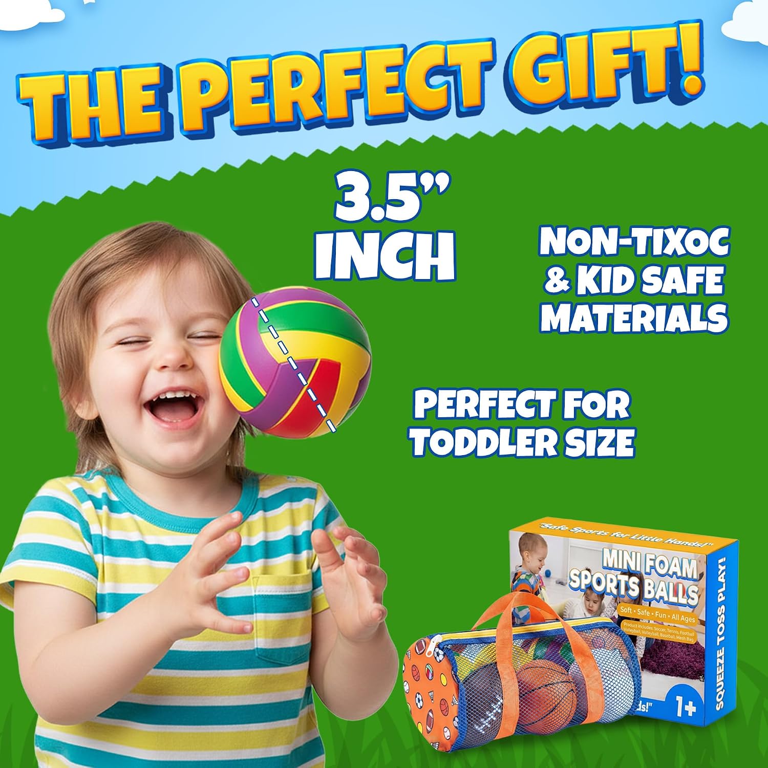 Soft Sports Balls for Toddlers (6-Pack) Foam Ball Set for Kids Ages 1-3 | Foam Soccer, Basketball, Football