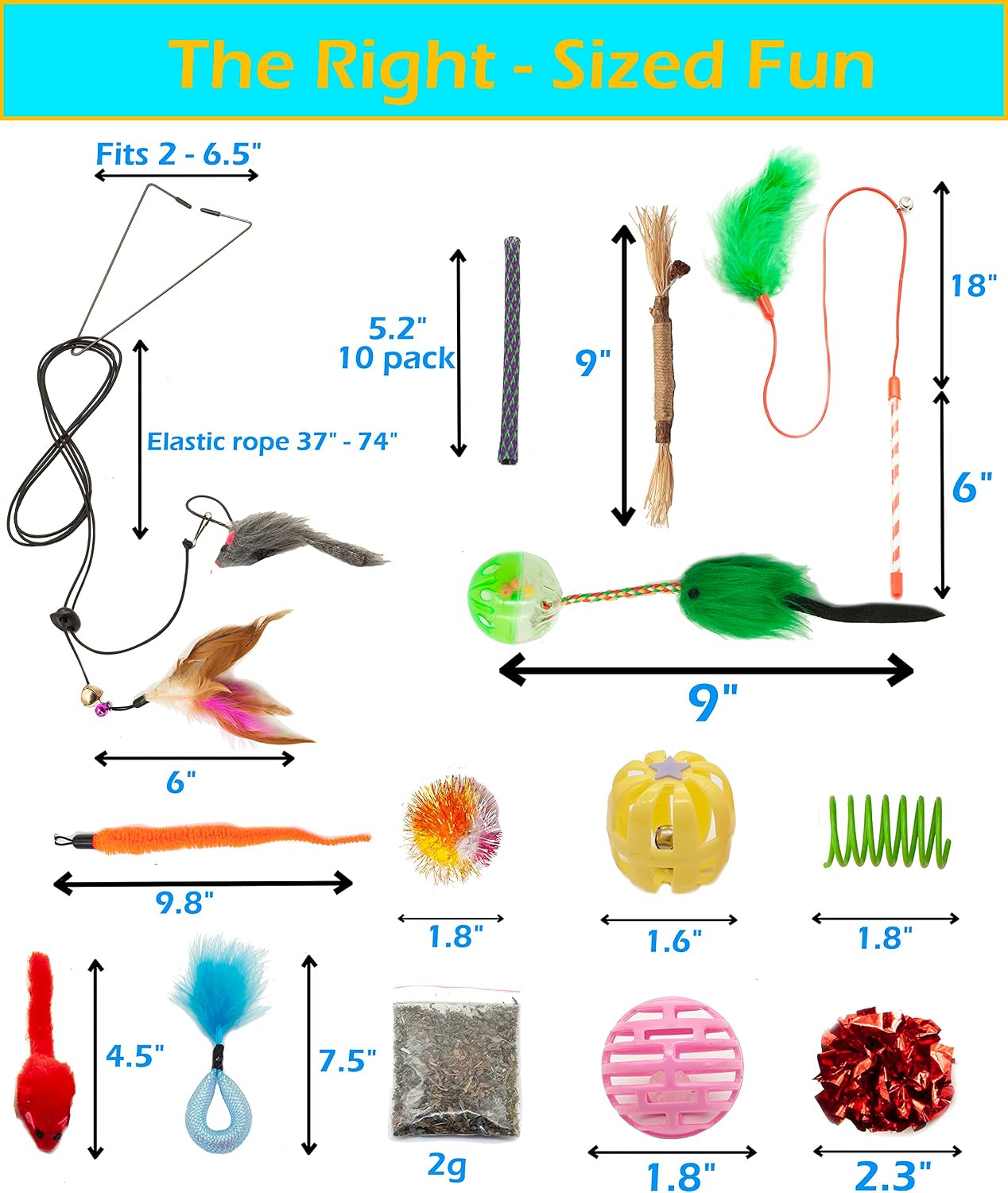 Cat Toys 50 Pcs for Indoor Cats,Interactive Door Hanging Mice Feather Toy Cat Spring Toy Cat Wand Catnip Crinkle