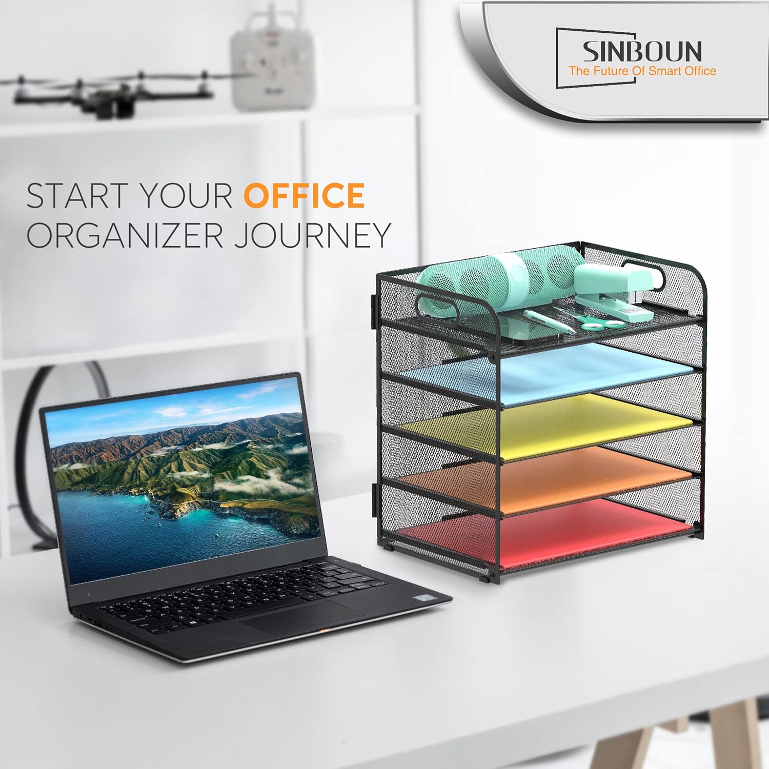 Letter Tray Paper Organizer 5-Tier Desk Organizer File Organizer Paper Holder with Handle, Metal Desktop Document