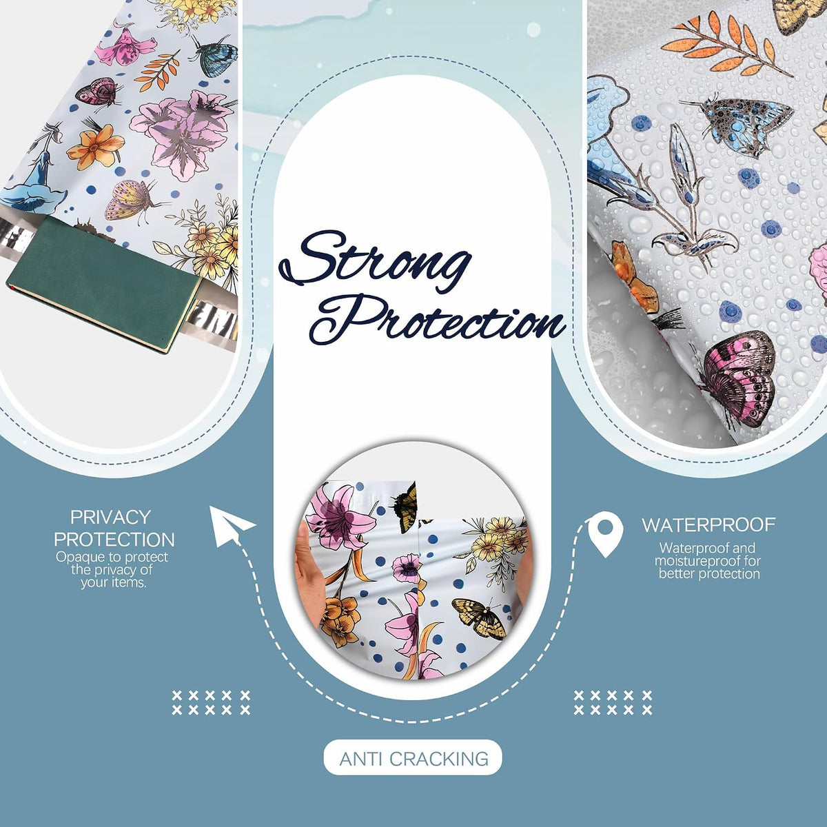 Cute Poly Mailers 14.5x19 Inch 50 Pcs, Butterfly Blossom