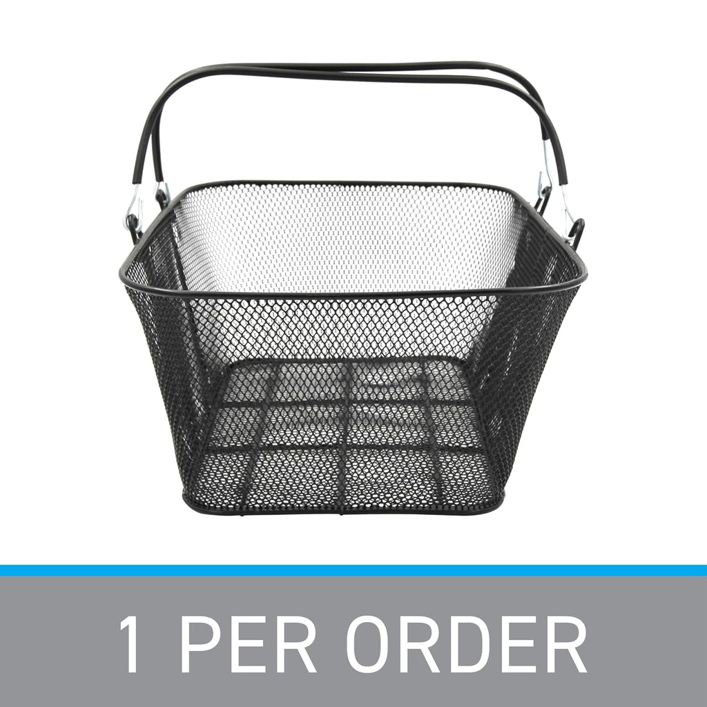 Black Metal Shopping Basket with Handles - 17”W x 12”D x 7”H - Durable and Sleek Grocery Basket for Grocery, Market