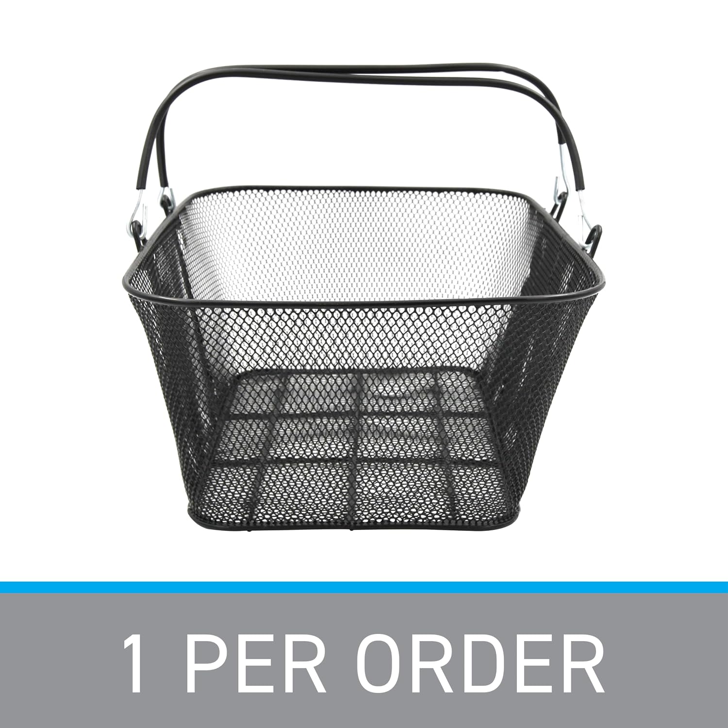 Black Metal Shopping Basket with Handles - 17”W x 12”D x 7”H - Durable and Sleek Grocery Basket for Grocery, Market
