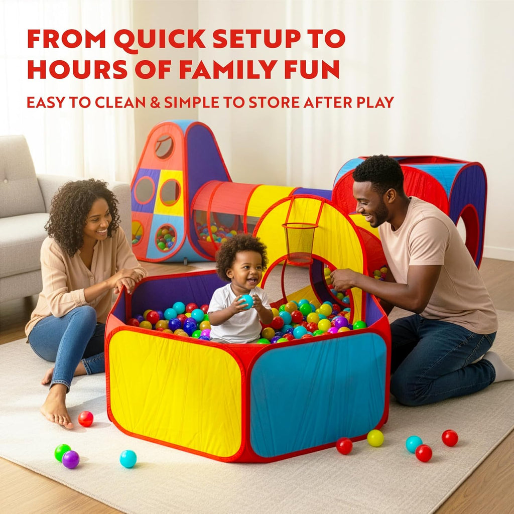 5pc Kids' Play Tents & Tunnels - Ball Pit for Toddlers, Basketball Hoop, Crawling Tubes, Pop-Up Playhouses, Baby