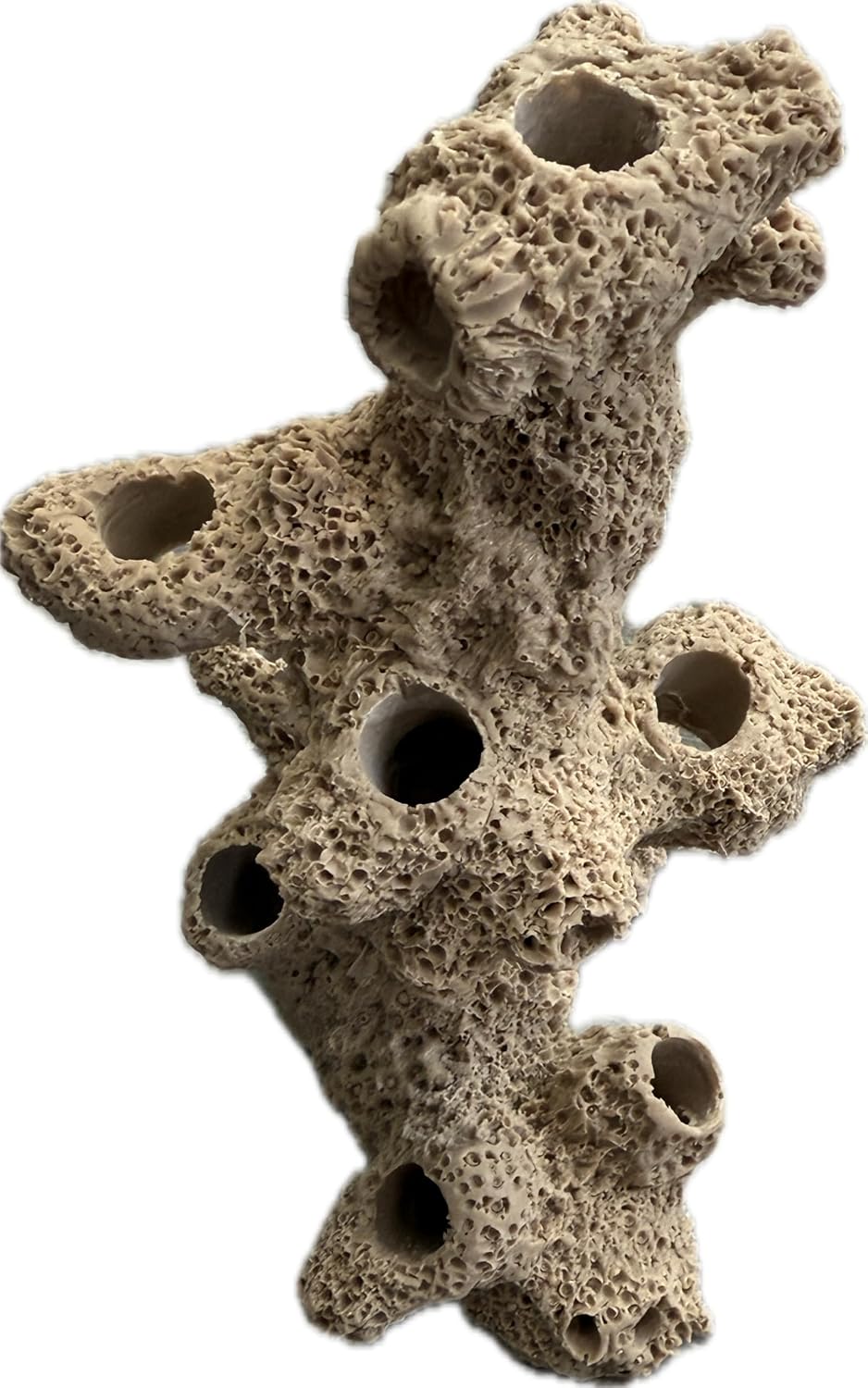 10 Hole Torch Tower Coral Frag Plug Rack/Frag Rock for Live Coral Plug Ons for Reef Aquariums (Tan)